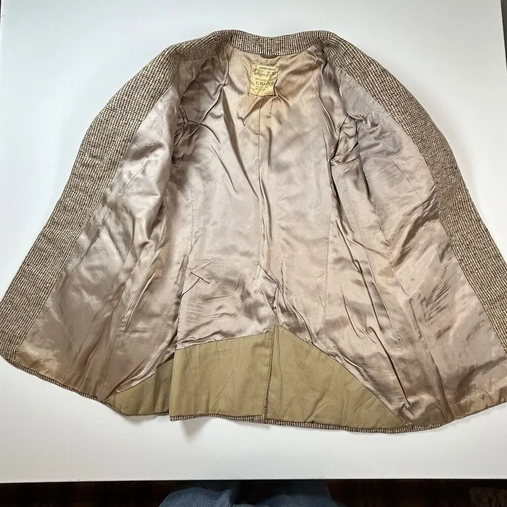 True Vintage 50s Tweed Jacket Blazer Womens XS Brown Cream Sandra Sirianni